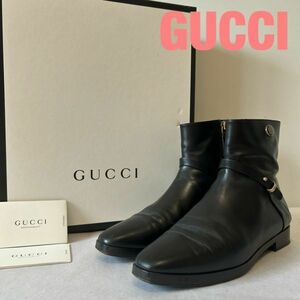 A0019★10 近年モデル GUCCI グッチ GG ロゴ マーモット ショート ブーツ シューズ 靴 革靴 ブラック ゴールド 37 Gカード付