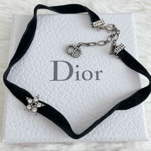 【美品 】Christian Dior クリスチャンディオール 箱付き 星型 チョーカー ベルベット ネックレス スター 結晶 ストーン 刻印有り