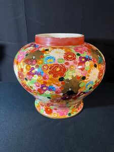 九谷焼 豪華金彩×色絵 高さ約26㎝ 花瓶 インテリア オブジェ 伝統工芸品 陶器製　金彩 骨董品　スタンライト飾り壺