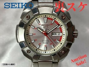 【可動品】SEIKO セイコー 5 SPORTS 23石 腕時計 オートマチック デイデイト 100mダイバー 文字盤/シルバー＆レッド 7S36-03K0