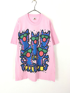 レディース 古着 90s USA製 猫 サングラス ビーチ イラスト デザイン プリント Tシャツ XL 古着