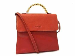 1円 ■美品■ LOEWE ロエベ ベラスケス レザー 2WAY ワンハンドル ハンドバッグ ショルダー 肩掛け レディース テラコッタ系 FK0502