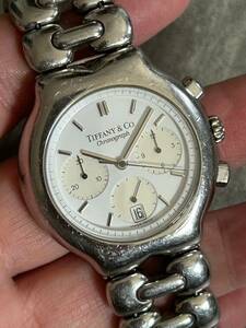 Tiffany & Co. ティファニー ティソロ クロノグラフ ホワイト文字盤 メンズ腕時計　稼働中
