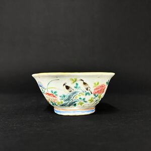 【後】FA002 色絵花卉文花口碗 古美術 骨董品 古玩 時代物 古道具 中国美術品 朝鮮美術品 日本美術品