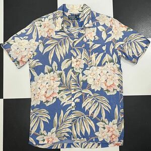 美品 ポロ ラルフローレン リネン 花 柄 オープンカラー アロハ シャツ M ralph lauren linen 開襟 shirt フラワー Flower