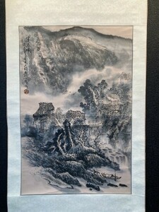 【模写】【中国掛軸】文欽「水墨山水図」紙本 検)南画/文人画 南宋画 墨蹟/書画/掛け軸/中国/山水/日本画/花鳥/仏画/