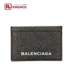 新品同様 BALENCIAGA バレンシアガ 392126 カードホルダー 名刺入れ ロゴ ラメ カードケース グレー レディース【中古】