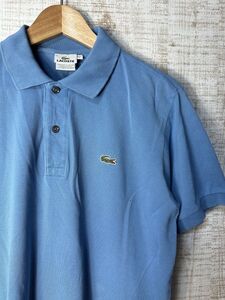 ☆USED 古着 LACOSTE ラコステ ポロシャツ 半袖 ワニ ロゴ刺繍 水色 ブルー青 マッドブルー【M】鹿の子　　◆4623◆