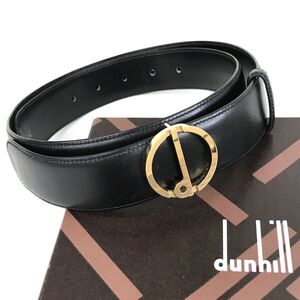 美品 dunhill ダンヒル レザー メンズ ベルト 32/80 ブラック ゴールド ファッション シンプル ビジネス おしゃれ ロゴ 革 コレクション