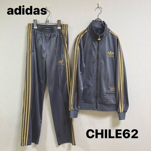 adidas アディダス メンズ 00‘s CHILE62 ジャージ セットアップ 上下セット　Mサイズ　トレフォイル　刺繍ロゴ　グレー/ゴールド　裏起毛