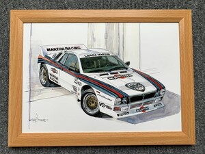 ■BOW。池田和弘『Lancia Rally』B5サイズ 額入り 貴重イラスト 印刷物 ポスター風デザイン 額装品 アートフレーム 旧車