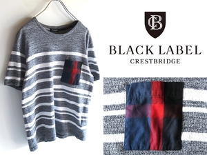 BLACK LABEL CRESTBRIDGE ブラックレーベル クレストブリッジ ボーダー コットンニット チェックポケット Tシャツ カットソー M ネコポス可