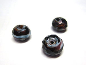 ◆トンボ玉◆ボタンカット 約12mm 28粒 マーブル 茶黒白 06-1347