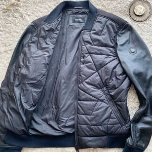 希少モデル/極美品●Lサイズ相当●DIESEL ディーゼル ジャケット 切替 レザージャケット ブルゾン 羊革 ラムレザー ブレイブマンロゴ 