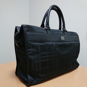 【中古品】BURBERRY BLACKLABEL バーバリーブラックレーベル シャドーチェック ビジネスバッグ レザー×ナイロン ブラック　 日本製