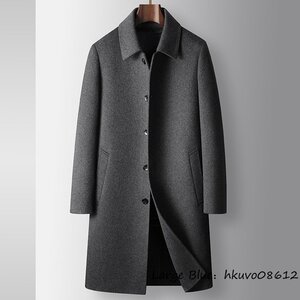 超希少*新品 メンズコート チェスターコート セレブ*WOOL ロングコート 紳士スーツ 厚手 ビジネスコート ダウンジャケット グレー 2XL