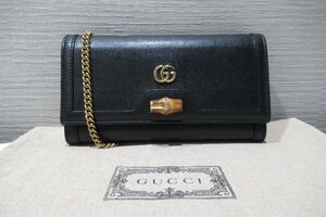 グッチ GUCCI バンブーチェーンウォレット ブラック 財布 長財布 チェーンバッグ レザー 中古 ランクAB BRB・バッグ・財布