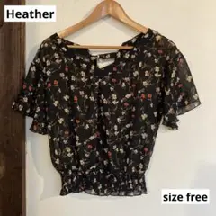 Heather 花柄 ブラウス 黒 シアー 透け感あり 美品