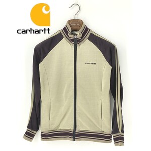 A9062/90s 美品 春夏 Carhartt カーハート 三角タグ コットン ジップアップ ロゴ刺繍 トラックジャケット ジャージ ブルゾン S 紫 メンズ