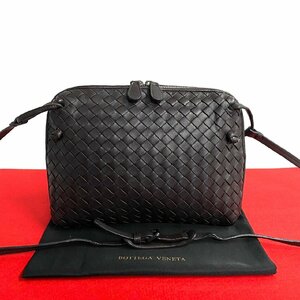 極 美品 BOTTEGA VENETA ボッテガ ヴェネタ イントレチャート レザー 本革 ショルダーバッグ ポシェット サコッシュ ブラウン 177-9