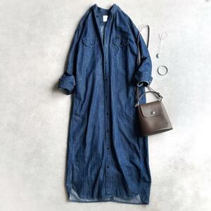 美品▲アーバンリサーチ × Lee デニムシャツワンピース▲インディゴブルー