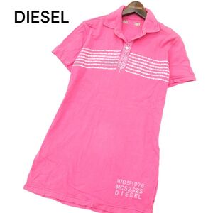 DIESEL ディーゼル 春夏 ステンシル★ デザイン柄 ボーダー インド綿 半袖 ポロシャツ Sz.L　メンズ ピンク　A4T04785_4#A