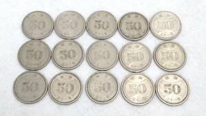 k1734 日本 現行通貨 貨幣 穴ナシ50円ニッケル貨 昭和31年 1956年 15枚 額面合計750円 硬貨 史料 コレクション 60サイズ発送