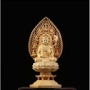 極上品★総檜材 仏教工芸品 木彫仏教 檜木 精密彫刻 仏師で仕上げ品 大勢至菩薩像 高約28cm