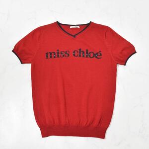 90s 00s y2k archive vintage miss chloe stone logo knit ストーン ロゴ 半袖 ウール ニット プルオーバー 40 赤 オールド ビンテージ