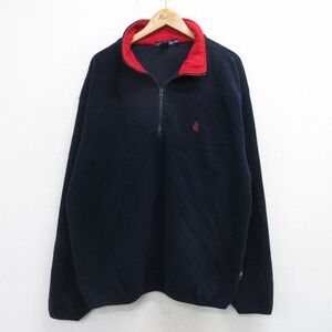 XL/古着 ノーティカ 長袖 ブランド ハーフジップ フリース ジャケット メンズ 90s ワンポイントロゴ 大きいサイズ 紺 ネイビ