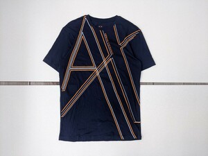 5．ARMANI EXCHANGE ブランドロゴ デカロゴ プリント 半袖 Tシャツ アルマーニ エクスチェンジ メンズXS 紺オレンジ白x804