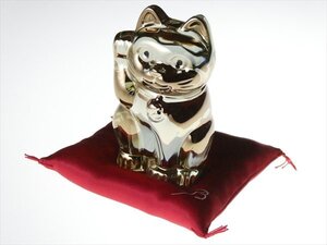 N184 Baccarat バカラ クリスタル ラッキーキャット 招き猫 ゴールド フィギュリン オブジェ 飾物 座布団付属