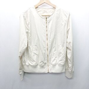 ◇ B:MING by BEAMS 薄手 ナイロン系 ジップアップ 長袖 ノーカラー ブルゾン サイズM ベージュ系 レディース E