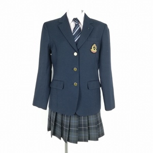 1円 ブレザー ミニスカート ネクタイ 上下4点セット L 大きいサイズ トンボ 冬物 女子 学生服 大阪泉鳥取高校 紺 制服 中古 ランクC NA8520