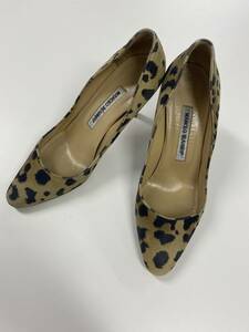 【美品】イタリア　マノロ・ブラニク　スエード　豹柄　ハイヒールパンプス　サイズ37 ヒール約8.5センチ MANOLO BLAHNIK