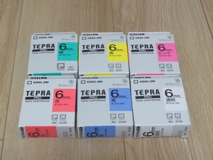 【テプラテープ】6mm　6本・6種　TEPRA TAPE CARTRIDGE　7458円（税込）　新品・未使用品　即決