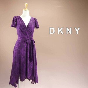 新品 DKNY 8/13号 ダナキャラン 紫 ラメ シフォン ワンピース パーティドレス 結婚式 二次会 披露宴 発表会 演奏会 お呼ばれ 輝42H1305