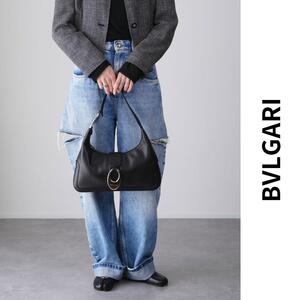 極美品 BVLGARI ブルガリ ハンドバッグ レザー ホーボー シボ革 オーバルプレート 付属品完備