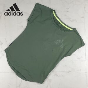 adidas アディダス フィットネス 背中開き ストレッチ 半袖カットソー トップス レディース カーキ サイズXL*JC15