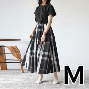 Ｍ ロング スカート チェックフレア ゴムウエスト 春夏 マキシ丈