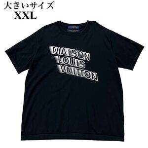 LOUIS VITTON ルイヴィトン ニット 大きいサイズ XXL 3L コットン シルク混 黒 ブラック 半袖 メンズ MAISON 