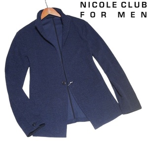 新品! ニコルクラブフォーメン 1B スタンドカラー カット ジャケット ネイビー 48 (L) ☆ NICOLE CLUB FOR MEN メンズ 細身 紺 定価1.8万