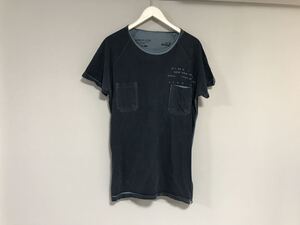 本物ディーゼルDIESELコットンプリント後染め半袖Tシャツメンズサーフアメカジミリタリーワークスーツ紺ネイビーMインド製