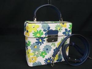 1円 ■極美品■ kate spade ケイトスペード レザー フラワー 花柄 2WAY ハンドバッグ ショルダー アイボリー系×ネイビー系 FL0210