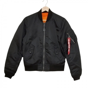 アルファ ALPHA INDUSTRIES ブルゾン サイズM - 黒×オレンジ レディース 長袖/ジップアップ/中綿/リバーシブル/秋/冬 美品 ジャケット