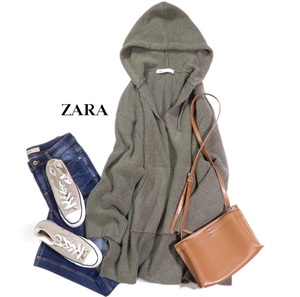 ザラ ZARA 大人カジュアル☆ 微起毛 フーディー フード ニットプルオーバー セーター チュニック XS-S