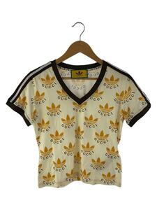 GUCCI◆22SS×Adidas Trefoil Print T-Shirt/Tシャツ/XS/コットン/ホワイト/総柄