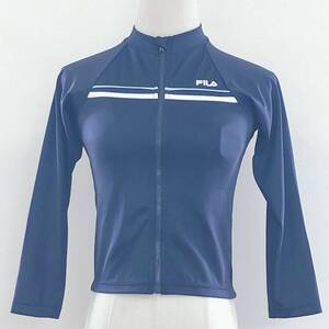 Y1340 美品 FILA フィラ キッズ トップス ジャンパー 長袖 伸縮性 薄手 水着 140 ネイビー 紺 ロゴプリント シンプル スポーティ 夏 