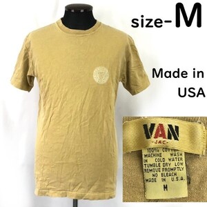 USA製★ヴァンヂャケット/VAN JAC★ワンポイントロゴ/半袖Tシャツ【メンズM/黄土色系/ocher】Tops/Shirts◆BH637