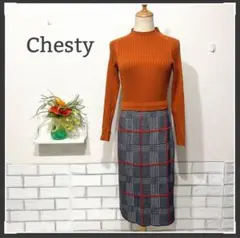 Chesty ドッキングワンピース　長袖ニット　ハイネック　オレンジ系　Mくらい